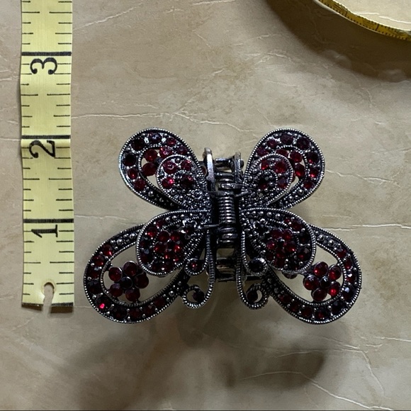 Large Double Winged Butterfly Rhinestone Hair Claw - Picture 13 of 13